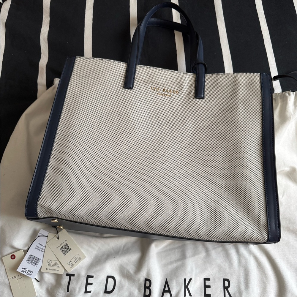 Ted Baker Blue and Cream Briefcase with Structured Design